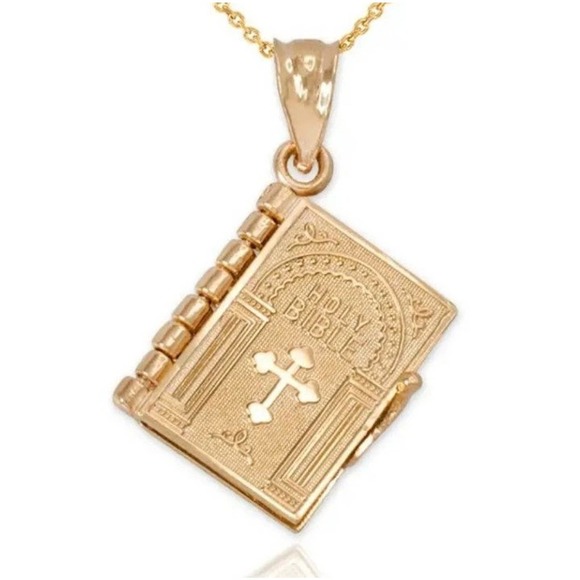 Gold Holy Bible Necklace Serenity Prayer Book Christian Catholic Birthday Gift - Picture 2 of 5